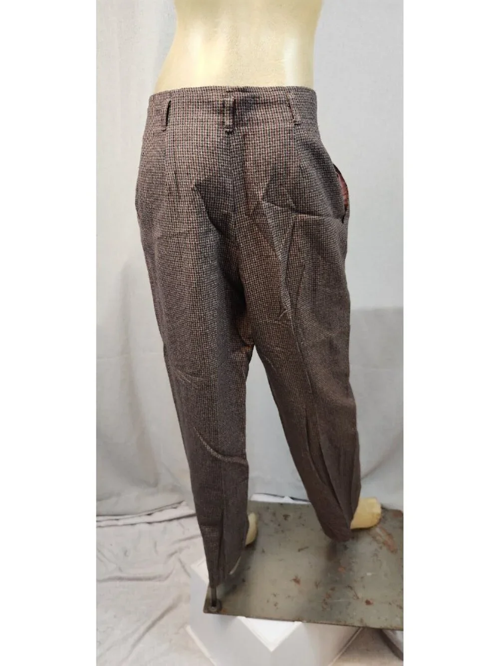 VTG Inclinations Size 12 Brown Pleated Tapered Leg Dress Pants Houndstooth USED - Picture 3 of 6